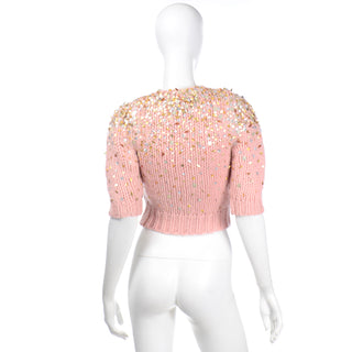Dries Van Noten Pink Mohair Wool Cropped Sweater with Sequins size XS