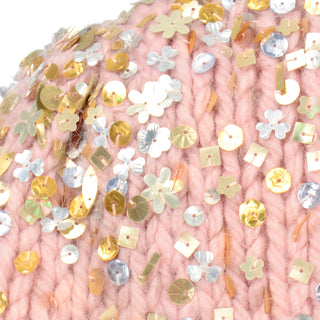 Dries Van Noten Pink Mohair Wool Cropped Sweater with Sequins multi shapes