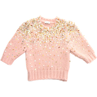 Dries Van Noten Pink Mohair Wool Cropped Sweater w gold and silver Sequins