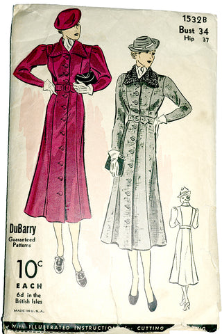 DuBarry 1532b 1930s Sewing Pattern for Coats