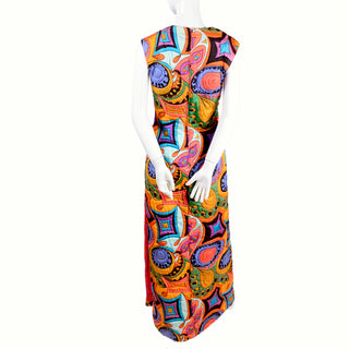 Psychedelic Early 1970's Dynasty Hong Kong Colorful quilted Maxi Dress