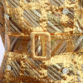 1970's Belted Metallic Gold Dress with Long Sleeves