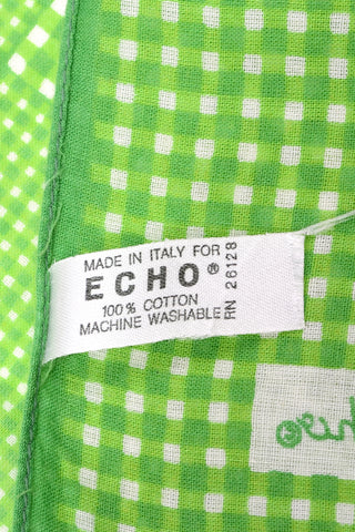 1980s Echo Green & White Checked Large Cotton Scarf