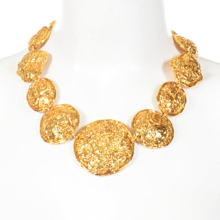 1980s Edouard Rambaud Textured Gold Statement Necklace and Earrings Set
