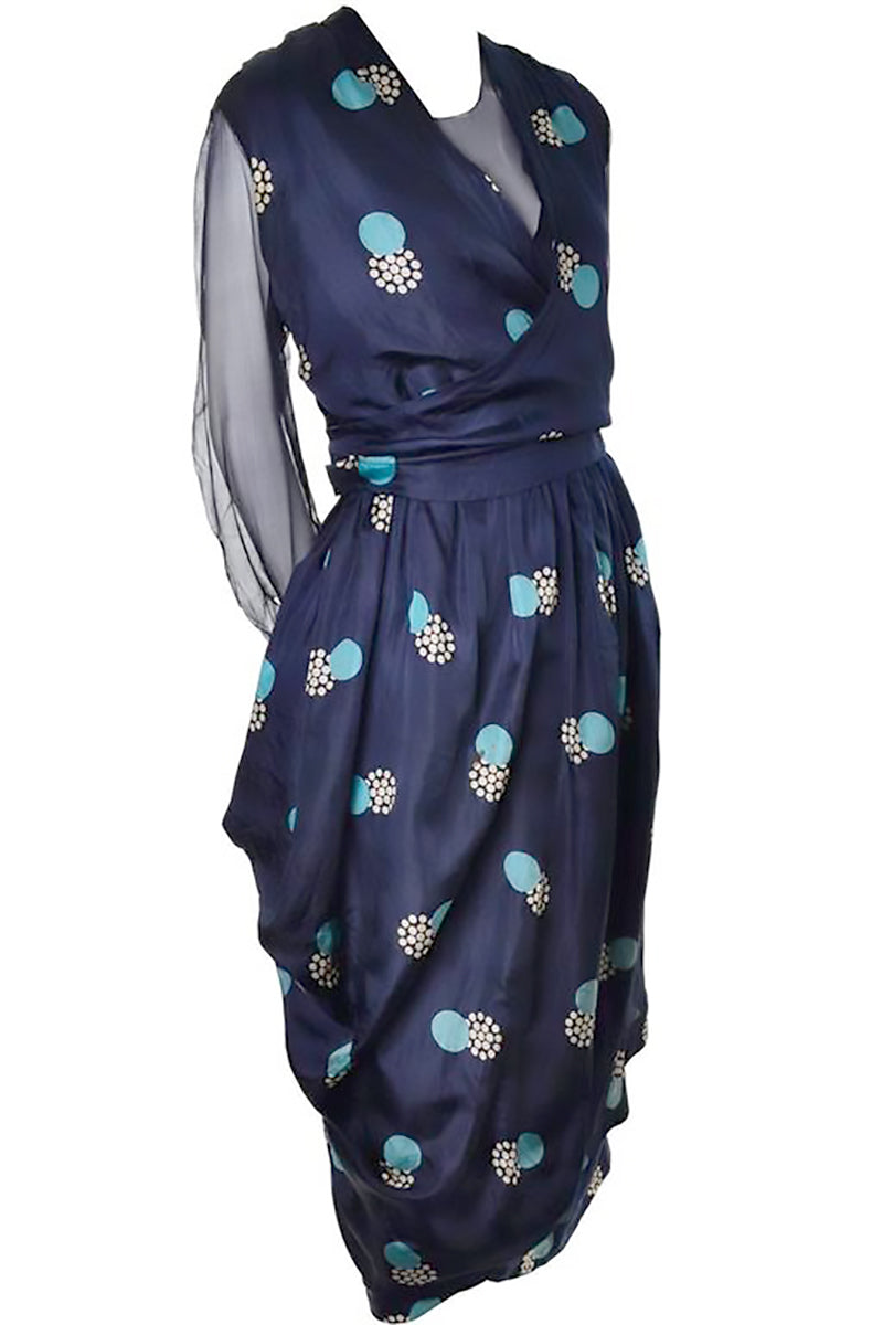 Titanic Era Vintage Dress Navy Blue Silk with Rare Polka Dot Print 4 Modig Titanic Era Vintage Dress Navy Blue Silk with Rare Polka Dot Print 4 Modig