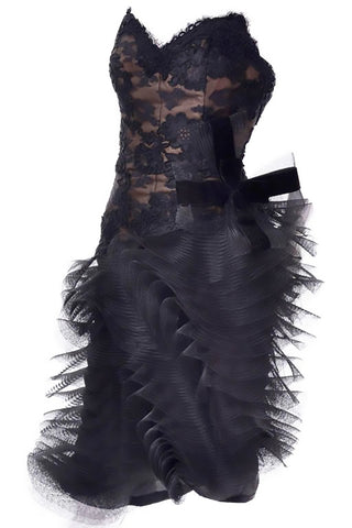 1980s Victor Costa Black strapless dress