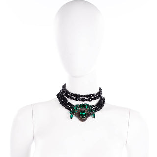 Emanuel Ungaro Couture Choker Black & Green Vintage Statement Necklace Rare