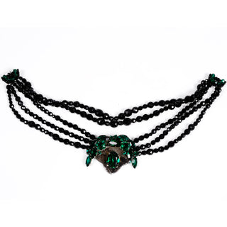 Multi Strand Emanuel Ungaro Couture Choker Black & Green Vintage Statement Necklace