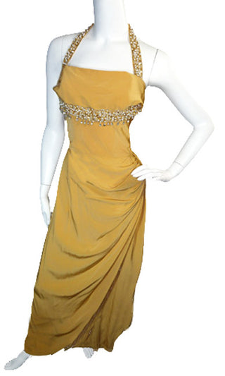 Vintage Emma Domb gold silk Evening dress SOLD - Dressing Vintage