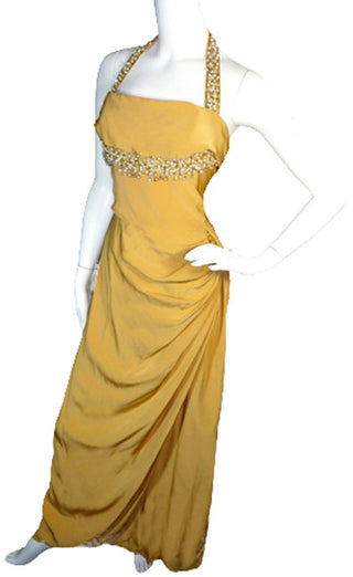 Vintage Emma Domb gold silk Evening dress SOLD - Dressing Vintage