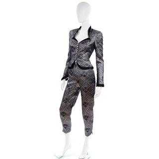 1990s Escada Couture 3pc Silver Lurex Evening Pant & Skirt Suit