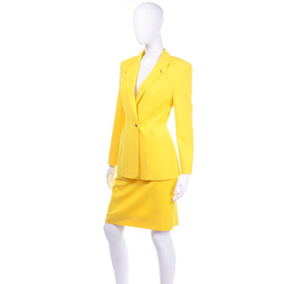 Vintage Escada Bright Yellow Skirt & Jacket Suit blazer