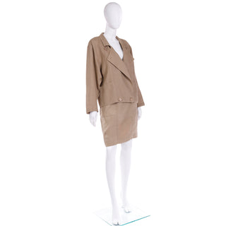 1980s Margaretha Ley Escada 2 Pc Khaki Tan 100% Linen Jacket & Skirt Suit