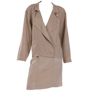 1980s Margaretha Ley Escada Khaki Tan Flax Linen Jacket & Skirt Suit