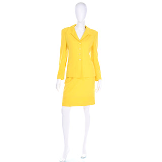 Vintage Escada Margaretha Ley Yellow Wool Skirt Jacket Suit 2 pc