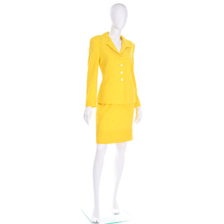 2 pc Vintage Escada Margaretha Ley Yellow Wool Skirt Jacket Suit