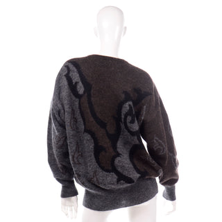 Vintage Margaretha Ley Escada 1980s Abstract Grey Black Brown Oversized Sweater