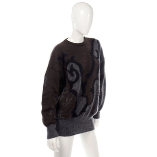 Vintage 1980s Margaretha Ley Escada Abstract Grey Black Brown Oversized Sweater