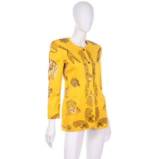 Vintage Margaretha Ley Escada Yellow Animal Novelty Print Blazer Jacket 