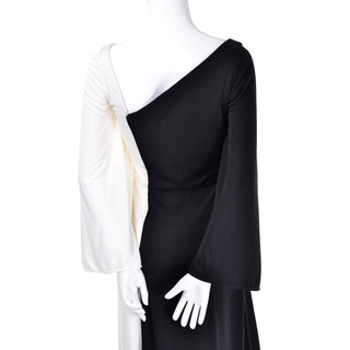 1970s Estevez Deadstock Vintage Black & White Jersey Dress New W Tags Bell Sleeves