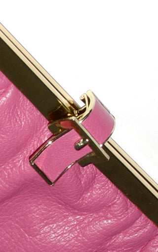 Etra Pink Leather Clutch Handbag Optional Chain Strap Gate Opening - Dressing Vintage