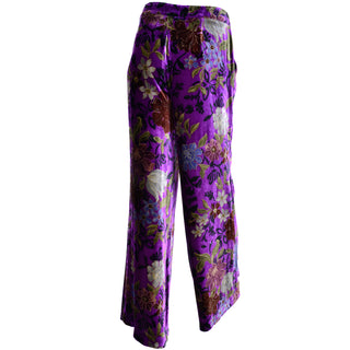 Etro Italy Purple Floral Velvet Trousers Pants