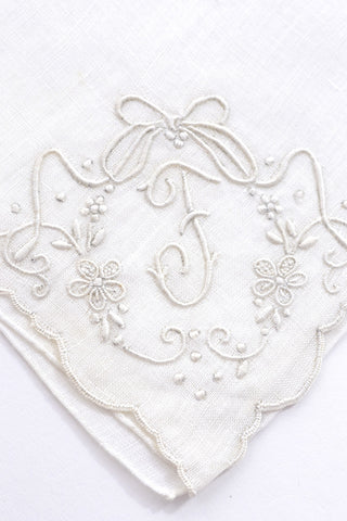 Initial F Monogram Vintage Handkerchief Bridal