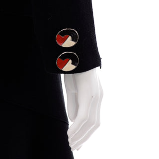 Oscar de la Renta F/W 2010 Black Wool Asymmetrical Runway Dress Buttons