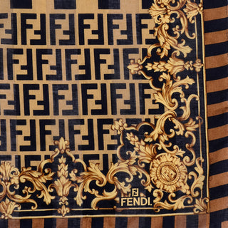 Fendi Zucca Monogram Logo Baroque Brown Scarf Gold