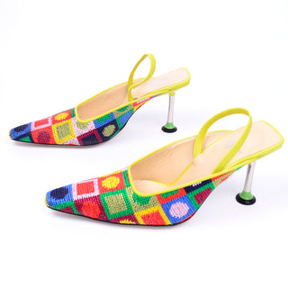 Unique Fendi colorful heels with square design