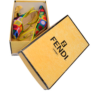 Fendi Square toe heels with colorful quilt design