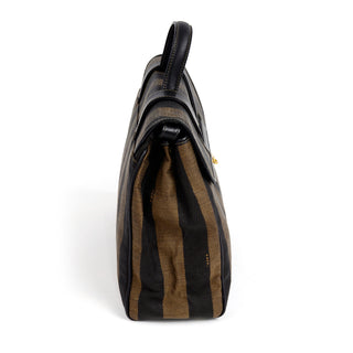 Fendi Brown Black Monogram Stripe Top Handle Handbag Shoulder Bag