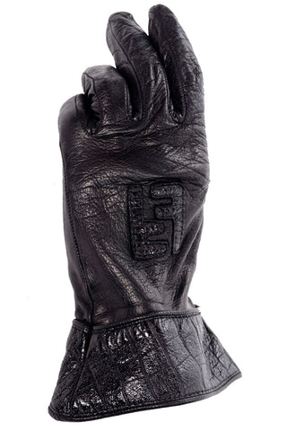 Black Leather Fendi Vintage Gloves