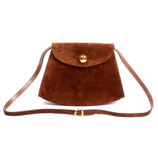 1980s Ferragamo Vintage Brown Suede Handbag w Shoulder Strap