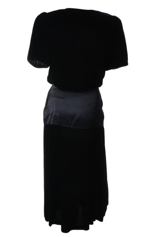 Black 1980s Flora Kung Silk Velvet Vintage Dress