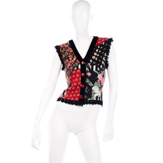 Vintage Moschino Heart Patchwork Vest w Red Buttons