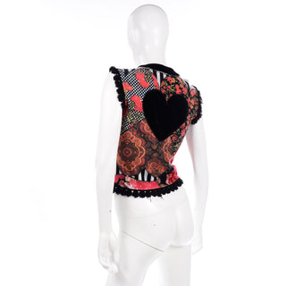 Vintage Moschino Patchwork Vest w Heart back and red Buttons