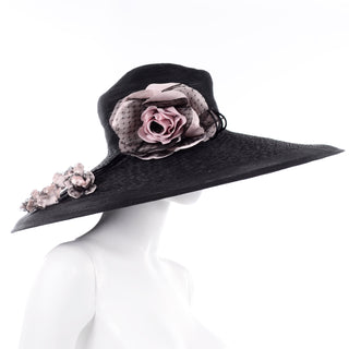 Vintage Frank Olive Wide Brim Hat with flower