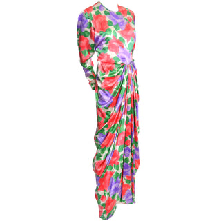 James Galanos Vintage Dress Floral Silk Evening Gown Draping - Dressing Vintage