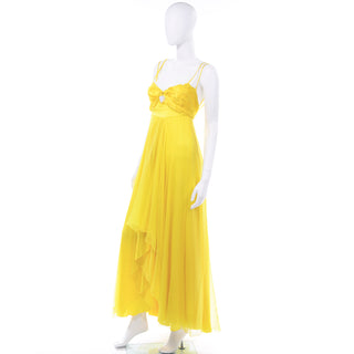 Gattinoni Vintage Yellow SIlk Gown with Jewel in bodice