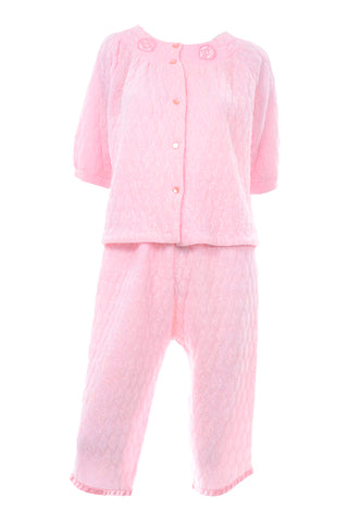 1960s Gaymode Pink Quilted Cropped Pants and Jacket Pajama Set