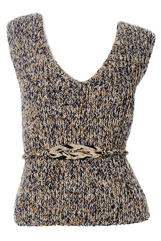 Vintage Geoffrey Beene Wool Knit Sleeveless Sweater With Belt