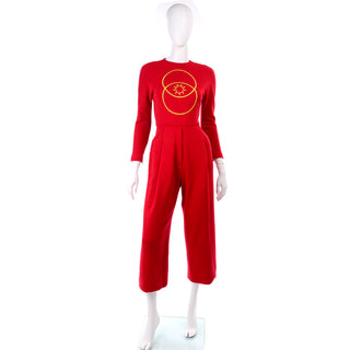 Vintage Geoffrey Beene Red Jumpsuit Gold Embroidery