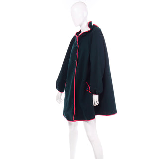 Vintage Green Geoffrey Beene Coat With Pink Red Trim Swing Style