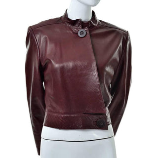 Mandarin collar asymmetrical soft leather vintage jacket