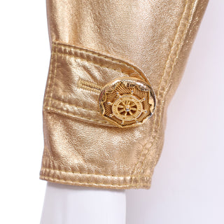Vintage Gianfranco Ferre Yasmeen Ghauri Gold Leather 1992 Runway Jacket Ship Wheel buttons