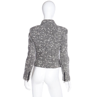 2000s Gianni Versace Couture Black & White Boucle Wool Zip Front Jacket Late 1990s or Early 2000s