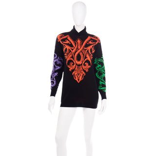 1990s Gianni Versace Vintage Baroque Design Multi Color Sweater