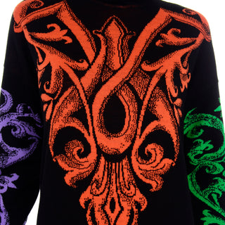 Gianni Versace Vintage Baroque Design Multi Color Sweater Bold Print