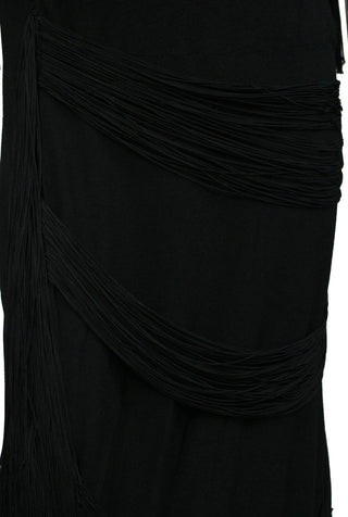 Black Gilbert Adrian vintage dress with draped silk fringe